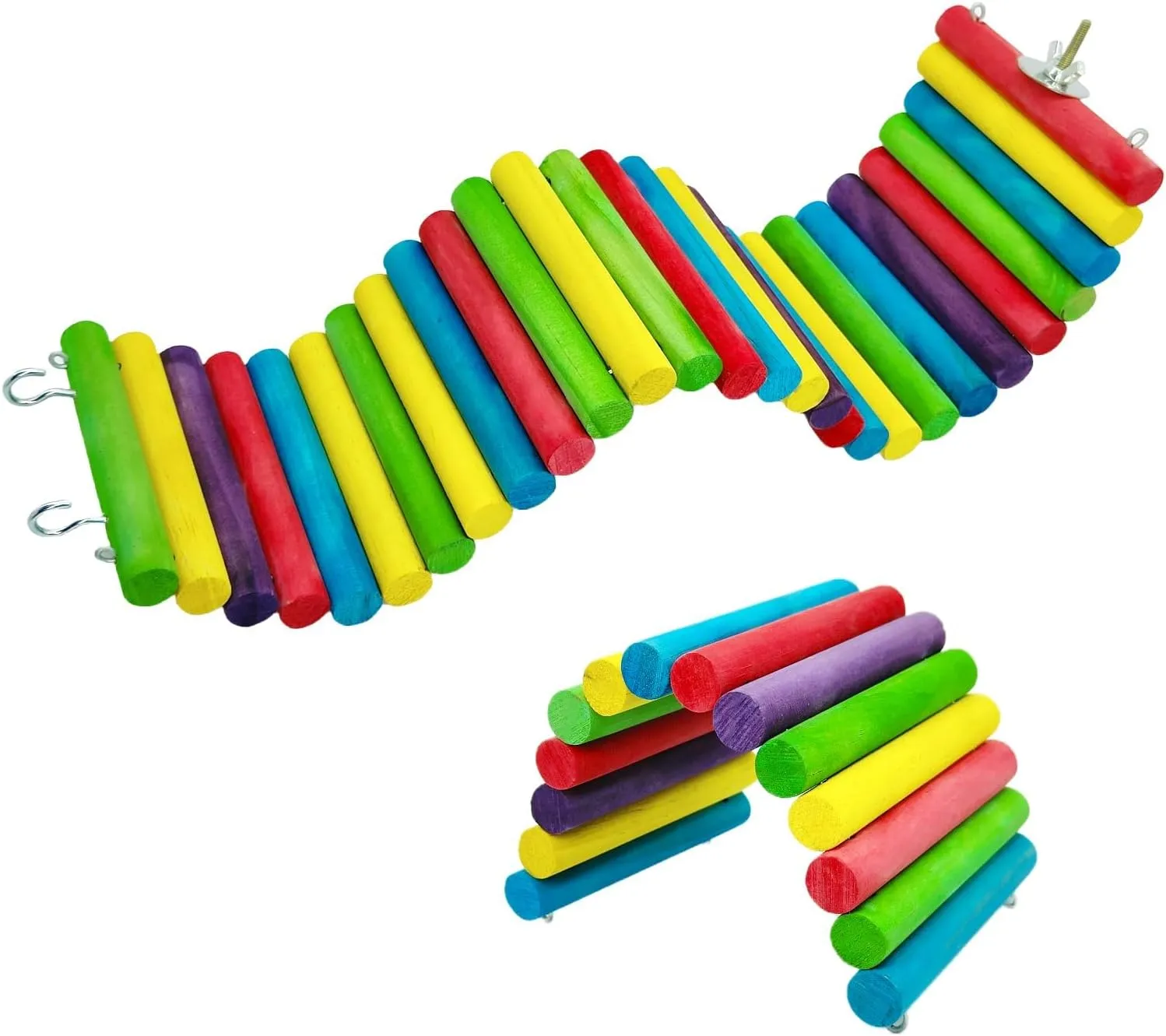 2PCS Hamster Climbing Bridge Ladder Ramp Chinchilla Wooden Suspension Bridge Colorful Bendy Tunnel Natural Wood Chew Toys for Sugar Glider Rodents(15.7x3.9in 7.8x3.9in Colored)