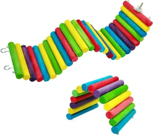 2PCS Hamster Climbing Bridge Ladder Ramp Chinchilla Wooden Suspension Bridge Colorful Bendy Tunnel Natural Wood Chew Toys for Sugar Glider Rodents(15.7x3.9in 7.8x3.9in Colored)