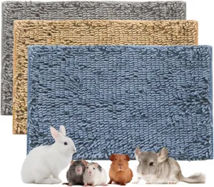 3 Pack Washable Guinea Pigs Cage Liners,24''x16'', Rabbits Fleece Bedding, Soft Warm Chenille Small Animals Sleep Bed Mat, Reusable Pet Pee Pads for Cage Ferrets Bunnies Chinchillas