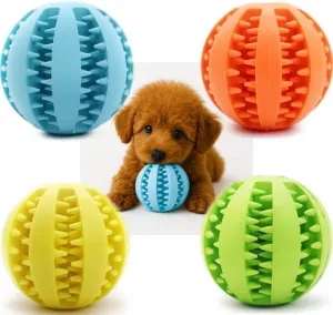 4 Pack Multi-Color Interactive Dog Ball Toy, Dental Cleaning Treat Dispenser, (Blue, Yellow, Orange, Green)