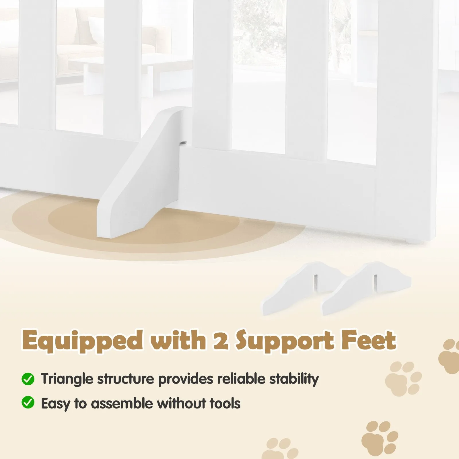 61 cm Height Safety Fence with 2 PCS Support Feet for Dog Cat Baby-White