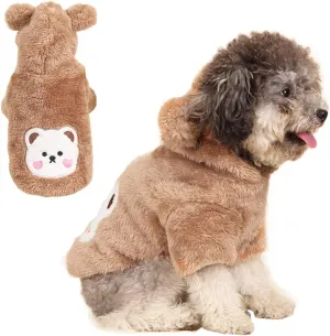 ANIAC Small Dog Winter Coat for Puppy Warm Fleece Hoodies Cute Bear Design Pet PJS Jumpsuit Soft Cold Weather Clothes for Cats Chihuahua Yorkie Poodle Teddy (Large, Brown)