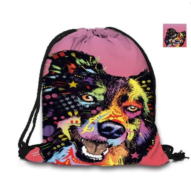 Australian Shepherd Drawstring Bag Cute Pet Dogs Custom Animal Backpack Border Collie Printed Double Sides For Woman School Girl