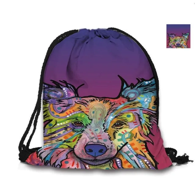 Australian Shepherd Drawstring Bag Cute Pet Dogs Custom Animal Backpack Border Collie Printed Double Sides For Woman School Girl