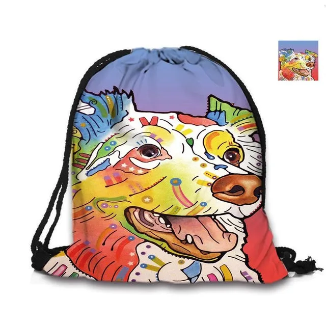 Australian Shepherd Drawstring Bag Cute Pet Dogs Custom Animal Backpack Border Collie Printed Double Sides For Woman School Girl