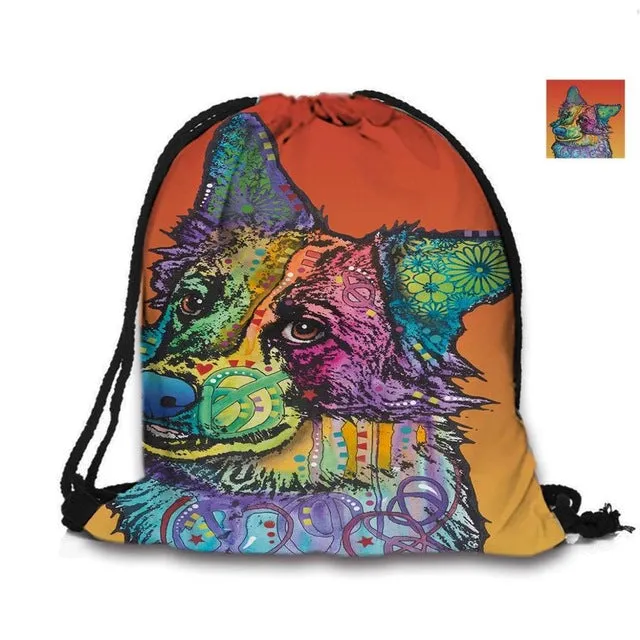 Australian Shepherd Drawstring Bag Cute Pet Dogs Custom Animal Backpack Border Collie Printed Double Sides For Woman School Girl