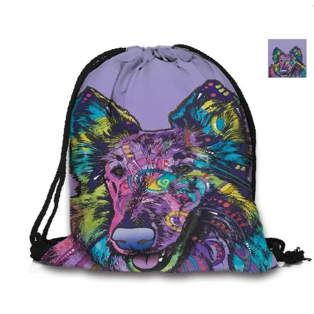 Australian Shepherd Drawstring Bag Cute Pet Dogs Custom Animal Backpack Border Collie Printed Double Sides For Woman School Girl