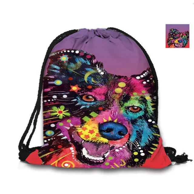 Australian Shepherd Drawstring Bag Cute Pet Dogs Custom Animal Backpack Border Collie Printed Double Sides For Woman School Girl