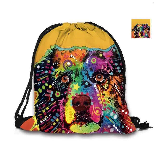 Australian Shepherd Drawstring Bag Cute Pet Dogs Custom Animal Backpack Border Collie Printed Double Sides For Woman School Girl