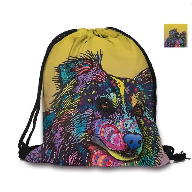 Australian Shepherd Drawstring Bag Cute Pet Dogs Custom Animal Backpack Border Collie Printed Double Sides For Woman School Girl