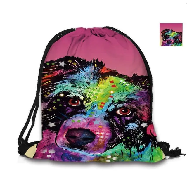 Australian Shepherd Drawstring Bag Cute Pet Dogs Custom Animal Backpack Border Collie Printed Double Sides For Woman School Girl