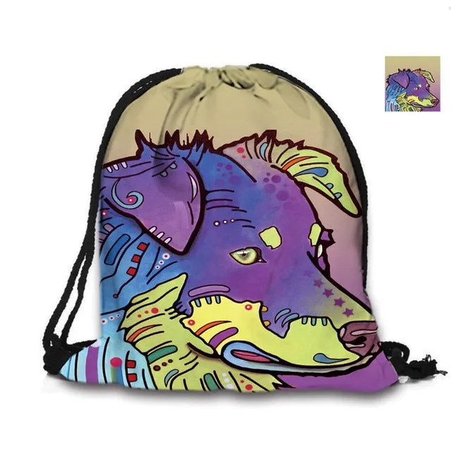 Australian Shepherd Drawstring Bag Cute Pet Dogs Custom Animal Backpack Border Collie Printed Double Sides For Woman School Girl