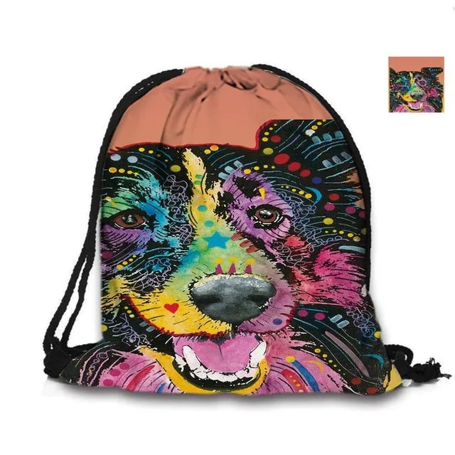 Australian Shepherd Drawstring Bag Cute Pet Dogs Custom Animal Backpack Border Collie Printed Double Sides For Woman School Girl