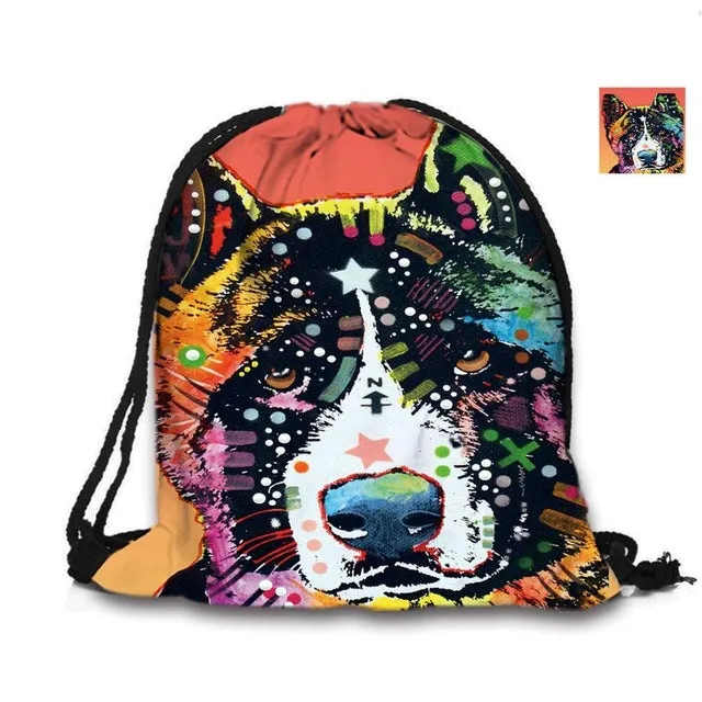 Australian Shepherd Drawstring Bag Cute Pet Dogs Custom Animal Backpack Border Collie Printed Double Sides For Woman School Girl