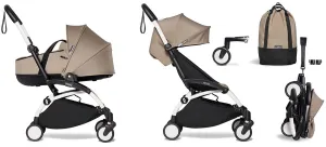 Babyzen YOYO2 Ultra Compact Complete 6  Stroller with Bassinet & Rolling Bag Bundle - White/Taupe