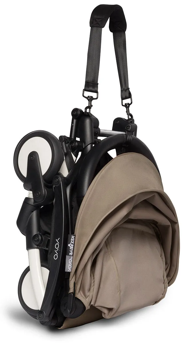 Babyzen YOYO2 Ultra Compact Complete 6  Stroller with Bassinet & Rolling Bag Bundle - White/Taupe