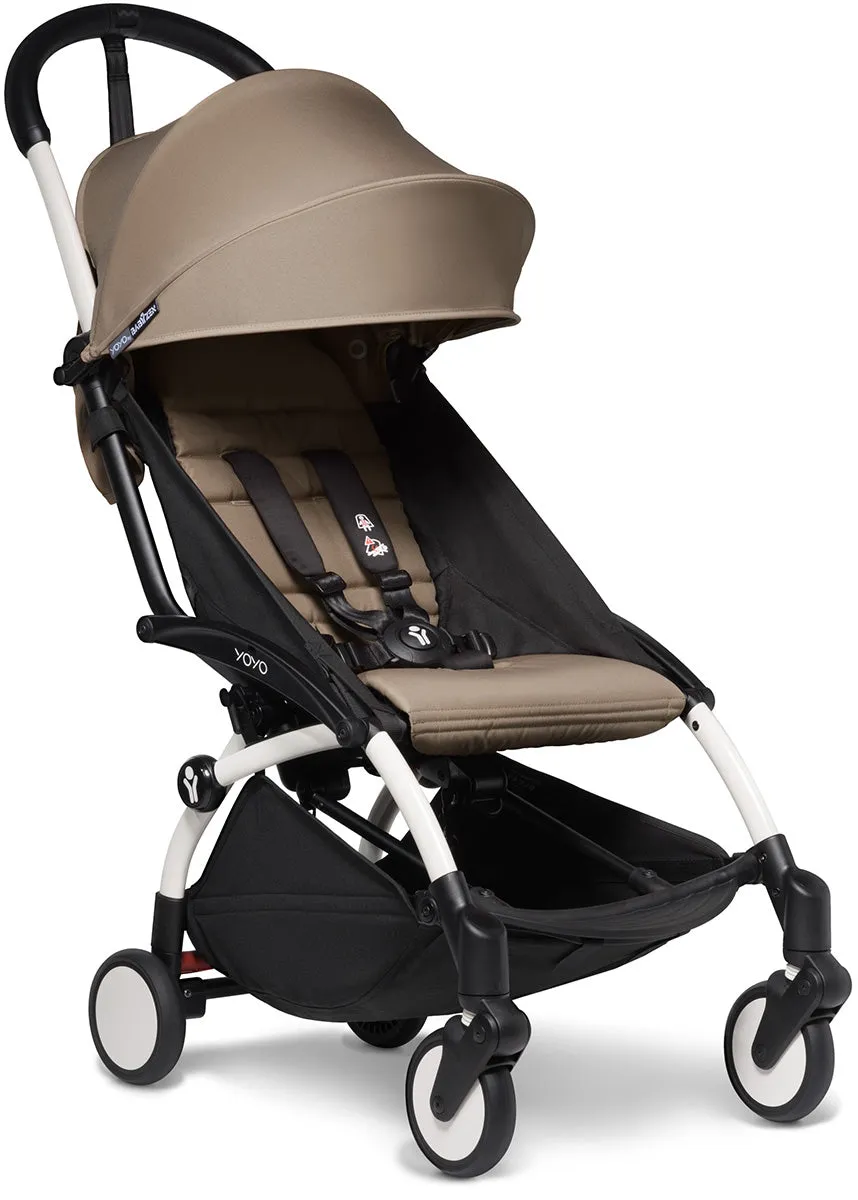 Babyzen YOYO2 Ultra Compact Complete 6  Stroller with Bassinet & Rolling Bag Bundle - White/Taupe