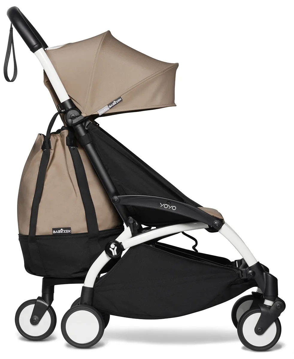 Babyzen YOYO2 Ultra Compact Complete 6  Stroller with Bassinet & Rolling Bag Bundle - White/Taupe