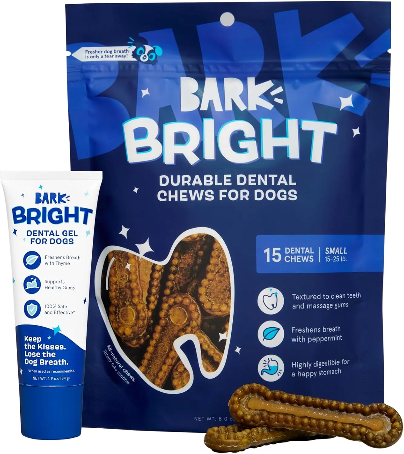 Barkbox Bright Durable Dog Dental Kit for Tough Chewers, Toothpaste - Small Breeds (15 Chew Sticks)