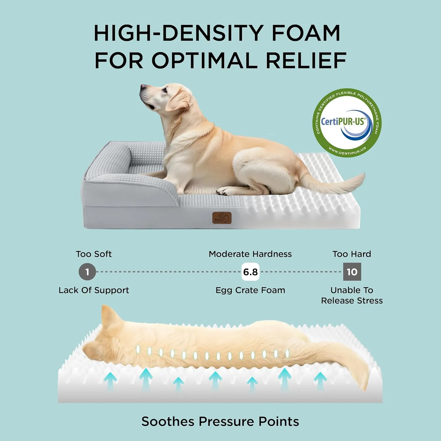 Bedsure XL Cooling Dog Bed for Extra Large Dogs - Orthopedic Washable XLarge Dog Cooling Bed Waterproof, Comfort Pet Couch with Removable Cover, Supportive Foam Pets Sofa with Nonskid Bottom, Grey