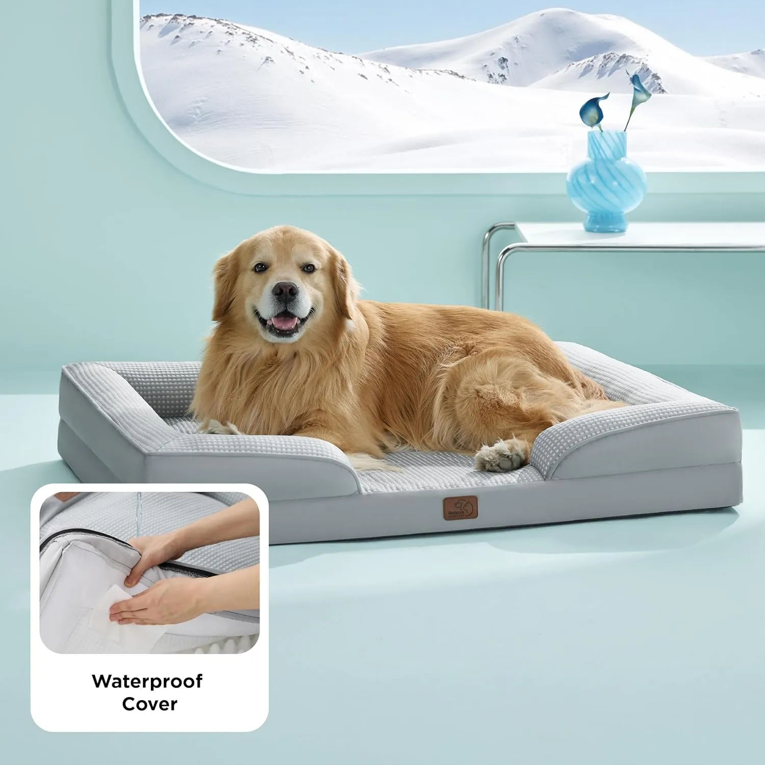 Bedsure XL Cooling Dog Bed for Extra Large Dogs - Orthopedic Washable XLarge Dog Cooling Bed Waterproof, Comfort Pet Couch with Removable Cover, Supportive Foam Pets Sofa with Nonskid Bottom, Grey