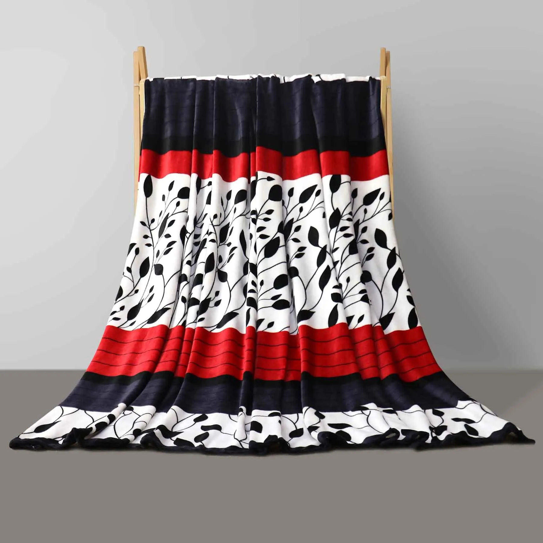 Black Red Leaves Printed AC Fleece Blanket
