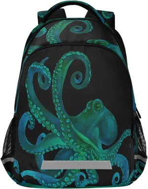 Blue Watercolor Octopus Backpacks Travel Laptop Daypack School Book Bag for Men Women Teens Kids
