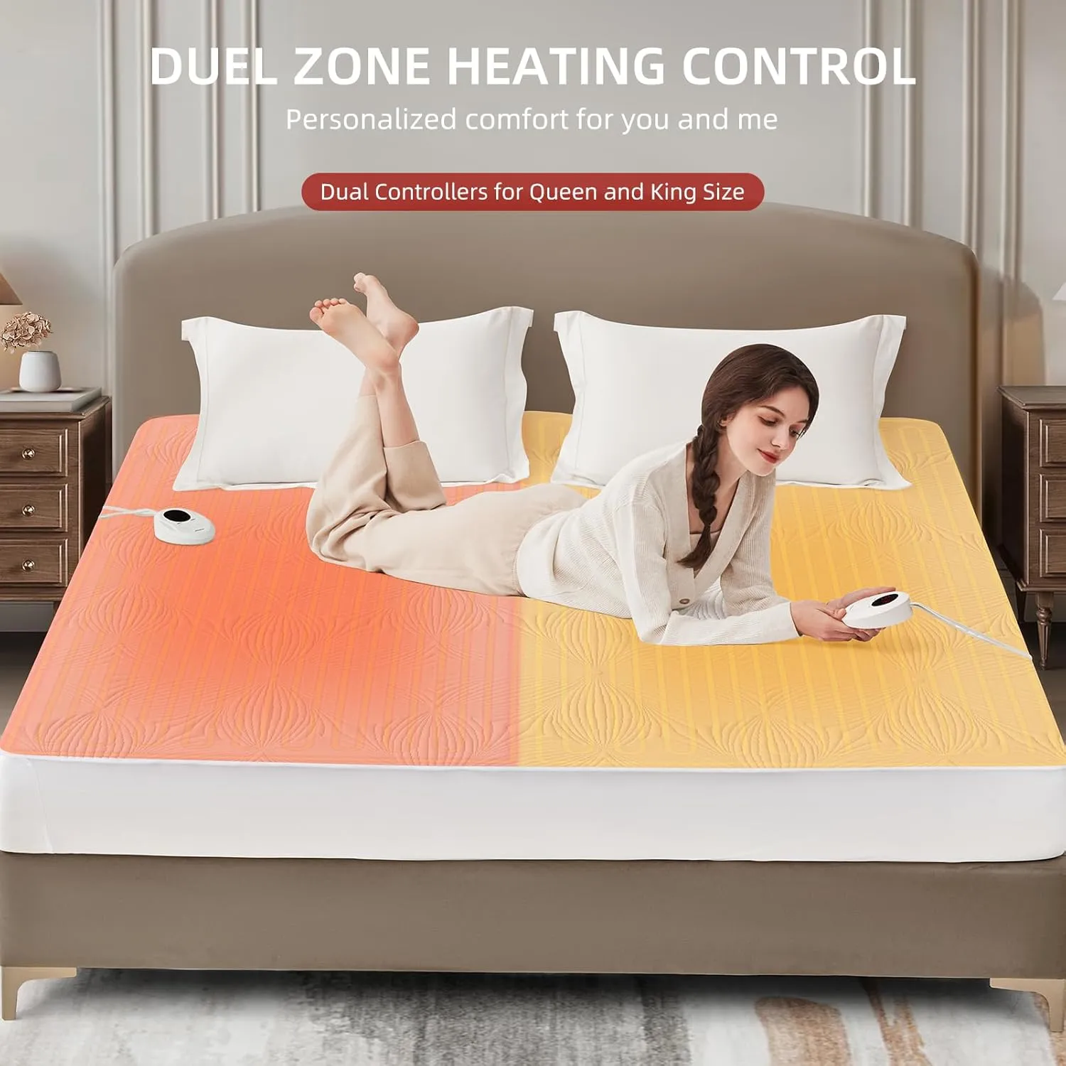 Bwarm Heated Mattress Pad ETL Certified Flower Bed Warmer with 9 Heat Settings, 1-12 Hours Auto Off Deep Pocket, Machine Washable, White (Queen)