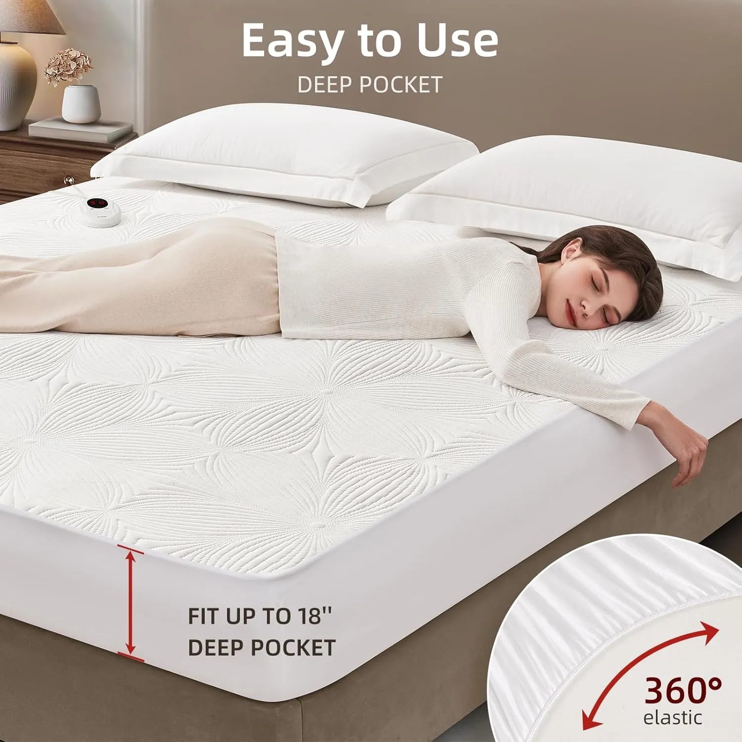 Bwarm Heated Mattress Pad ETL Certified Flower Bed Warmer with 9 Heat Settings, 1-12 Hours Auto Off Deep Pocket, Machine Washable, White (Queen)