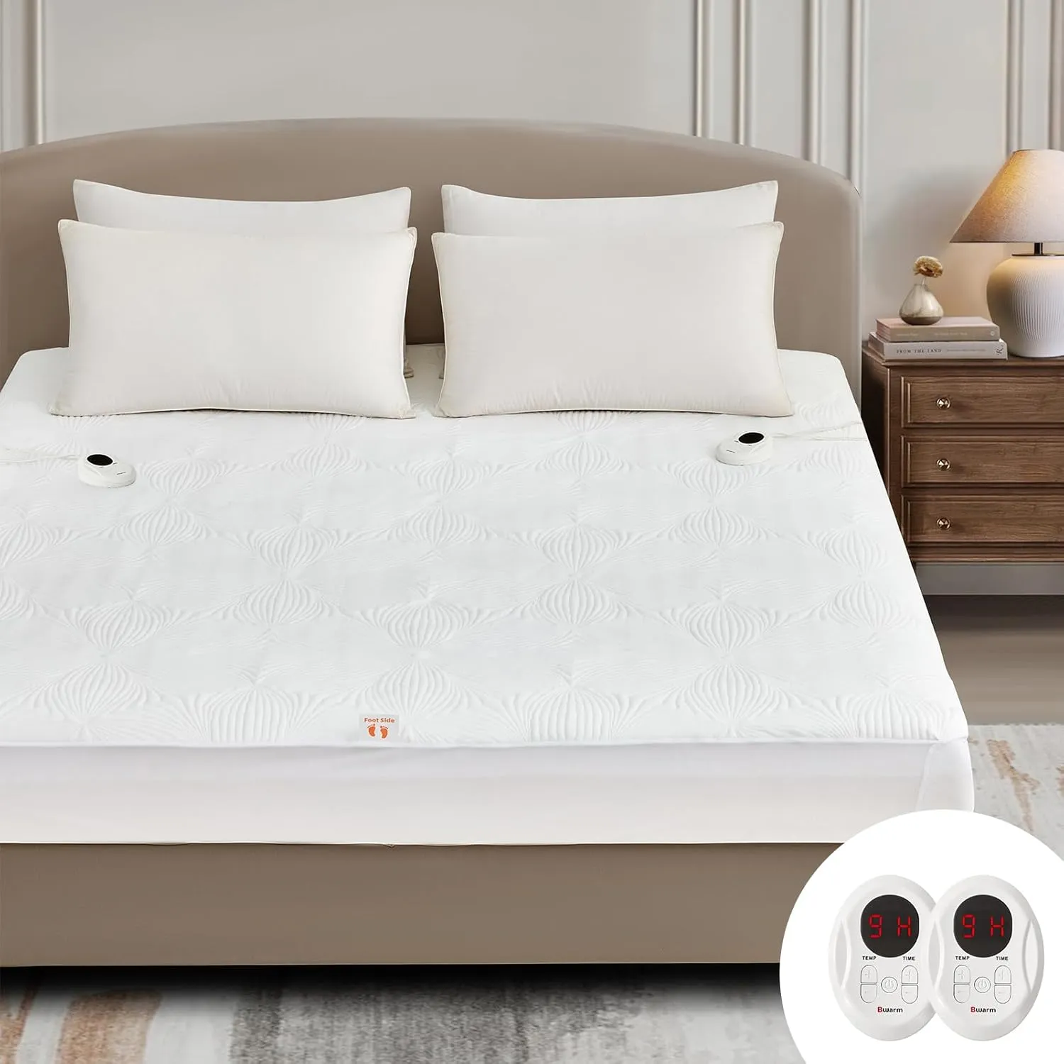 Bwarm Heated Mattress Pad ETL Certified Flower Bed Warmer with 9 Heat Settings, 1-12 Hours Auto Off Deep Pocket, Machine Washable, White (Queen)