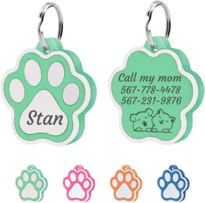 CAMAL Silicone Dog Tags Personalized for Pets, Paw Design Silent Dog ID Tags, No Jingle Personalized Dog Tags Up to 4 Lines of Custom Text, Double Sided Engraving (Light Green)