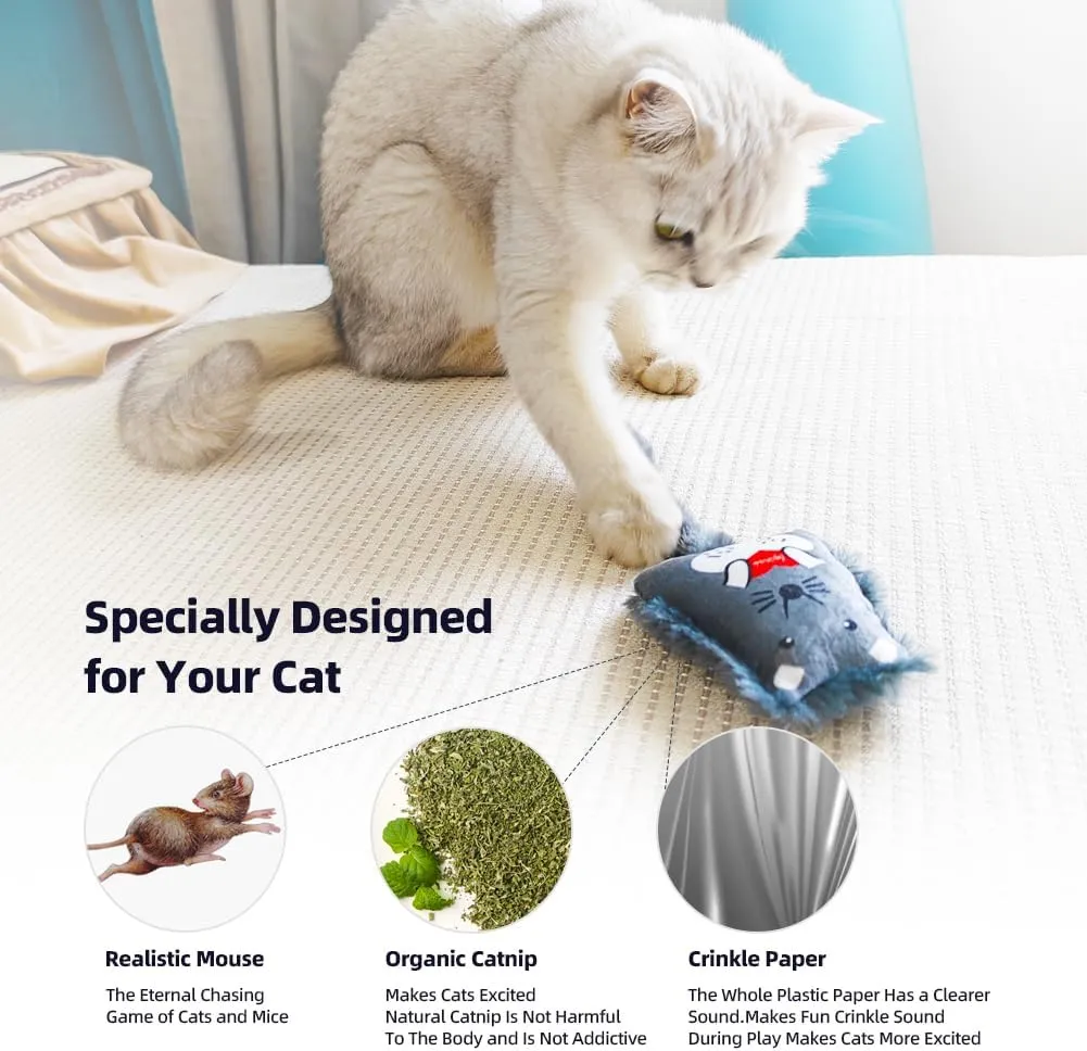 Cat Toys Catnip Toys Soft Plush Mouse Catmint Interactive Cat Kicker Toys with Crinkle Sound for Indoor Kitten Cats (8Mixed Colors)