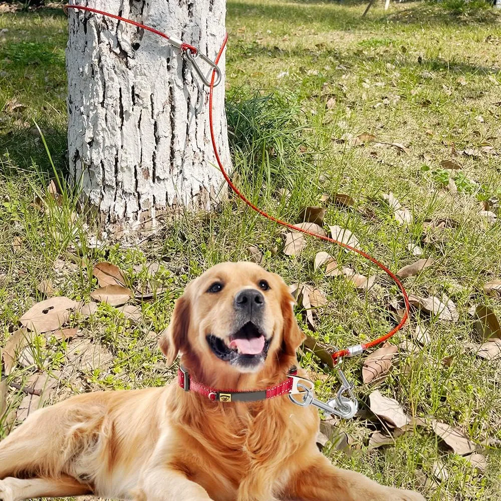 Chew Proof Dog Leash,5Ft Tie Out Cable with Detachable Short Handle,Cable Braided Cord Steel Training Dog Leash for Teething Puppies Small Medium and Large Dogs