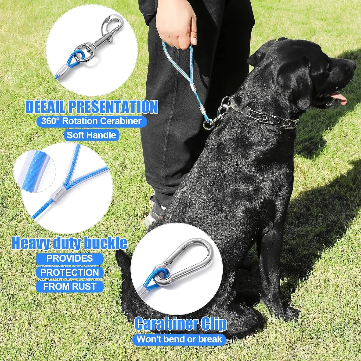 Chew Proof Dog Leash,5Ft Tie Out Cable with Detachable Short Handle,Cable Braided Cord Steel Training Dog Leash for Teething Puppies Small Medium and Large Dogs