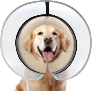 Dog Cone Collar with Enhanced Anti-Licking, Inflatable Dog Cone After Surgery, Adjustable Size with Soft Padding for Small Medium Large Dogs - Pale Yellow/L