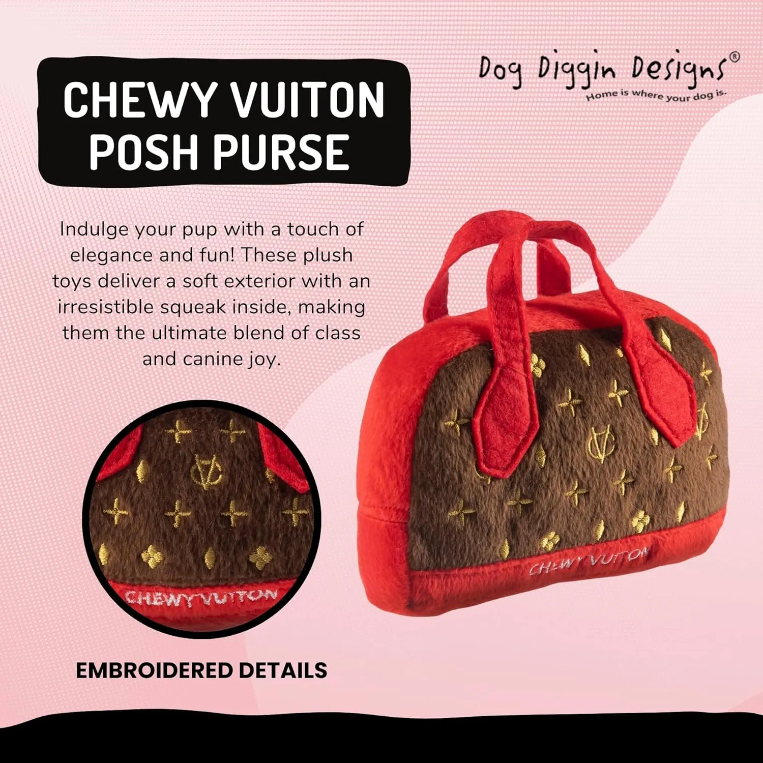 Dog Diggin Designs Runway Pup Collection | Unique Squeaky Parody Plush Dog Toys  Haute Couture Purses & Handbags