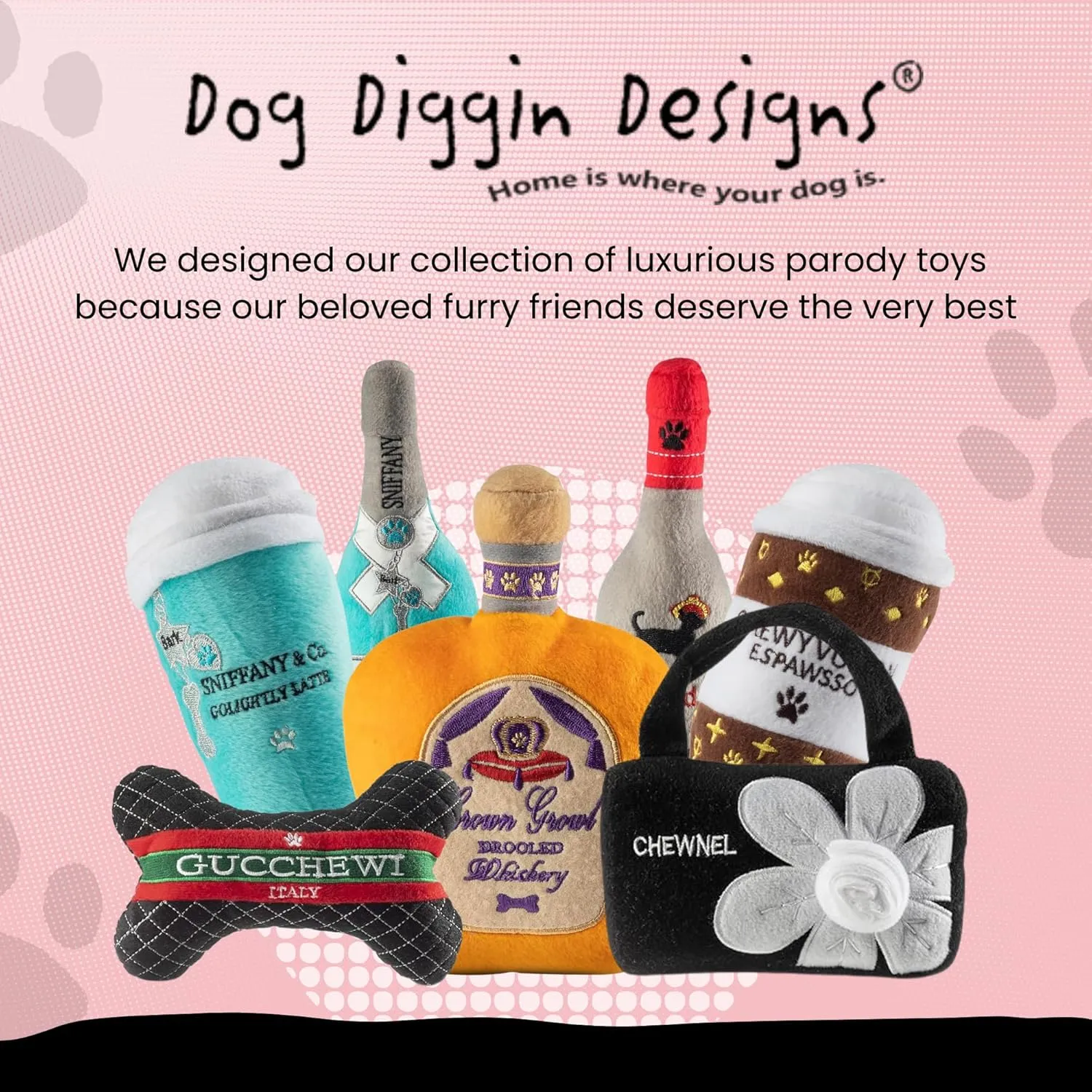 Dog Diggin Designs Runway Pup Collection | Unique Squeaky Parody Plush Dog Toys  Haute Couture Purses & Handbags