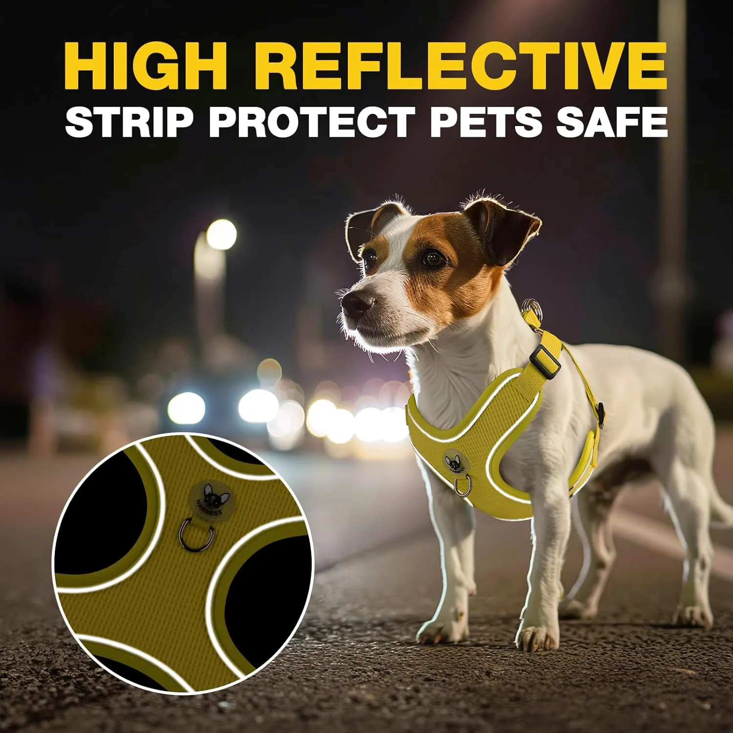 Dog Harness and Leash Set,4 Point Adjustable Reflective Dog Vest Harness,No Pull Harness-Leash for Small Medium Large Sized Dogs Puppy,S-Yellow