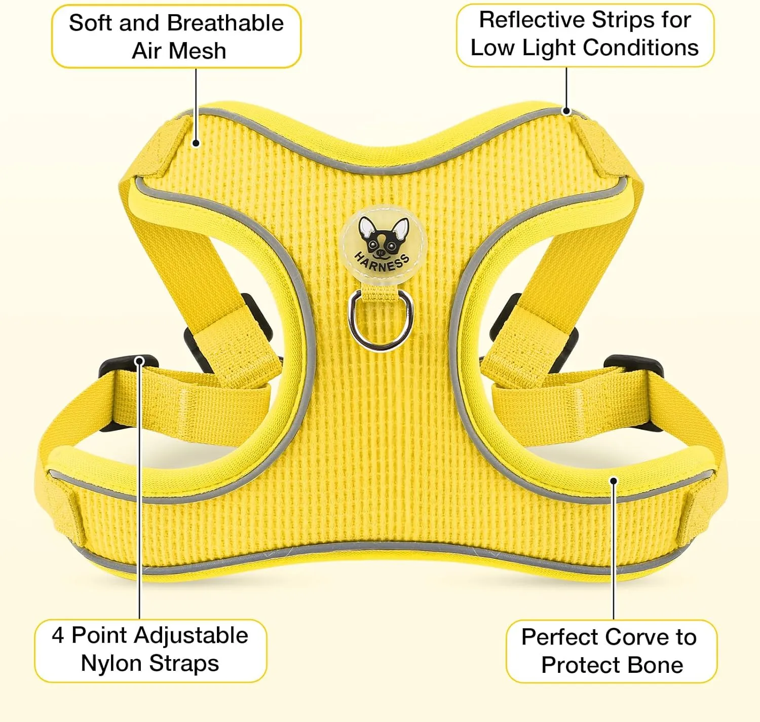 Dog Harness and Leash Set,4 Point Adjustable Reflective Dog Vest Harness,No Pull Harness-Leash for Small Medium Large Sized Dogs Puppy,S-Yellow