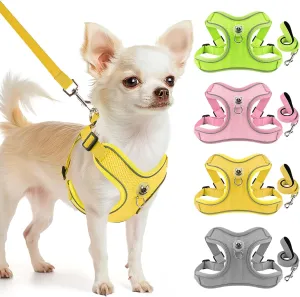 Dog Harness and Leash Set,4 Point Adjustable Reflective Dog Vest Harness,No Pull Harness-Leash for Small Medium Large Sized Dogs Puppy,S-Yellow