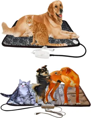 Dog Heating Pad and Heated Dog Bed,Flower Print and Claw Print,Always On,Large Size