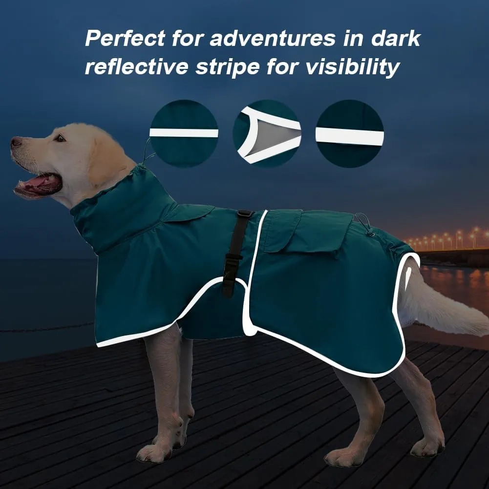 Dog Raincoat Waterproof Dog Rain Coat with Hoodile, Reflective Adjustable Lightweight Pet Rain Jacket for Medium Large Dogs(Blue, 7XL)