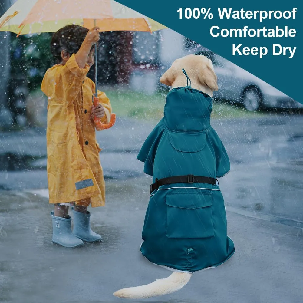 Dog Raincoat Waterproof Dog Rain Coat with Hoodile, Reflective Adjustable Lightweight Pet Rain Jacket for Medium Large Dogs(Blue, 7XL)