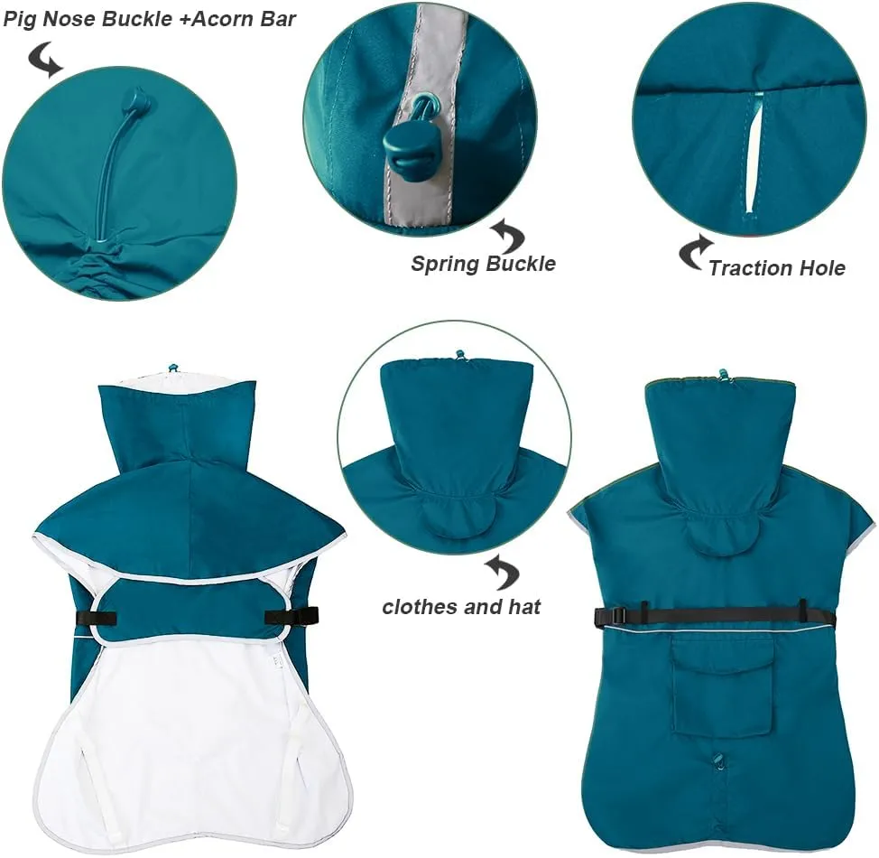 Dog Raincoat Waterproof Dog Rain Coat with Hoodile, Reflective Adjustable Lightweight Pet Rain Jacket for Medium Large Dogs(Blue, 7XL)