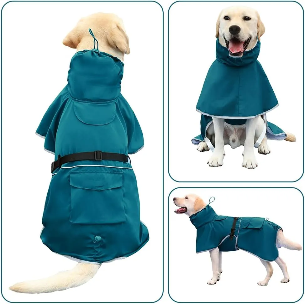 Dog Raincoat Waterproof Dog Rain Coat with Hoodile, Reflective Adjustable Lightweight Pet Rain Jacket for Medium Large Dogs(Blue, 7XL)