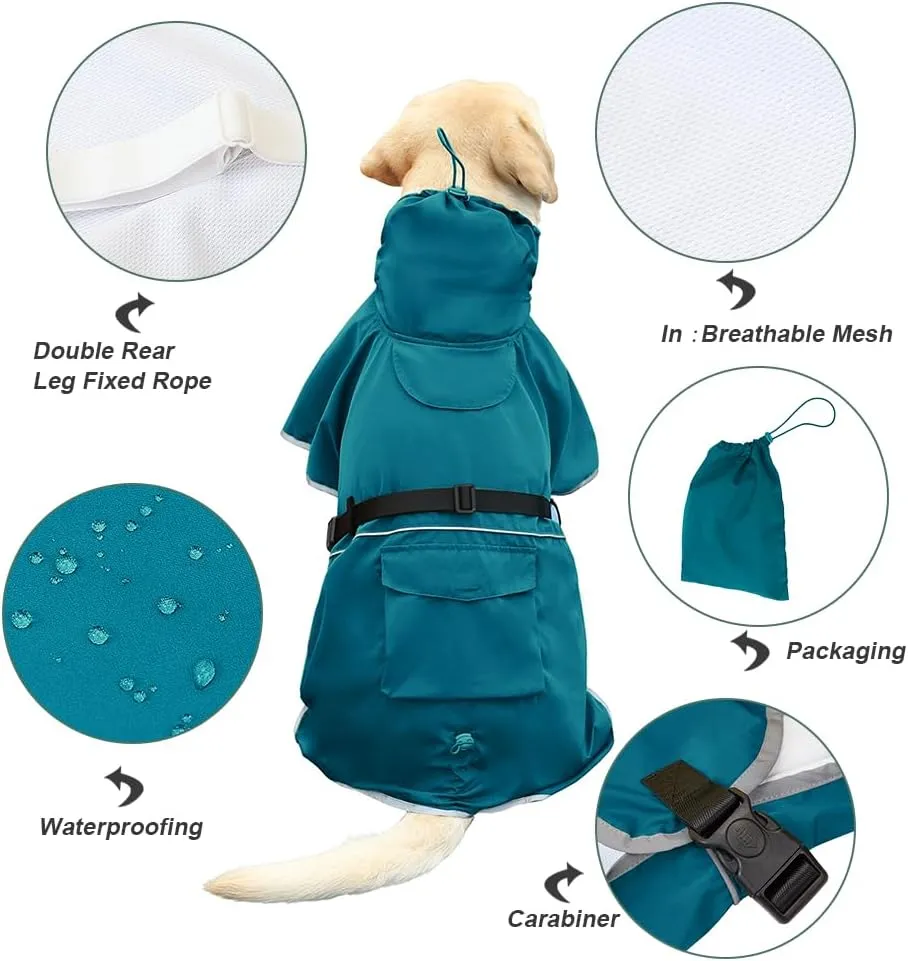 Dog Raincoat Waterproof Dog Rain Coat with Hoodile, Reflective Adjustable Lightweight Pet Rain Jacket for Medium Large Dogs(Blue, 7XL)