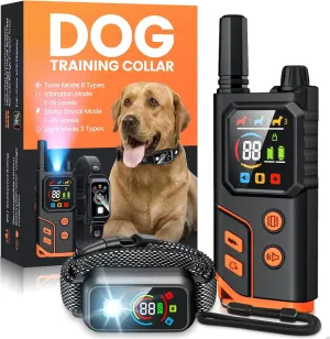 Dog Shock Collar 4000FT with Flash Light for Night Walks, Dog Training Collar with Remote Control, E Collar with Adjustable Pitch Beep,Vibration and Shock,Rechargeable Waterproof Shock Collar