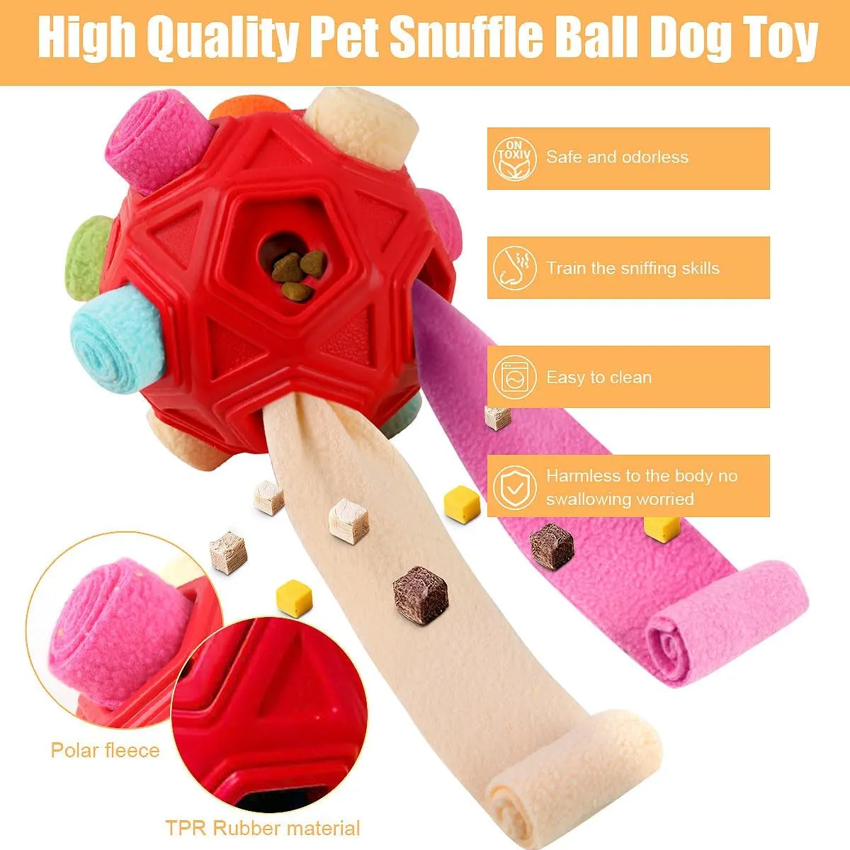 Dog Snuffle Ball-Interactive Puzzle Dog Toys Encourage Natural Foraging Skills Slow Feeder for Training and Stress Relief, Cloth Strip Hiding Food Chew Toys for Any Size Dogs