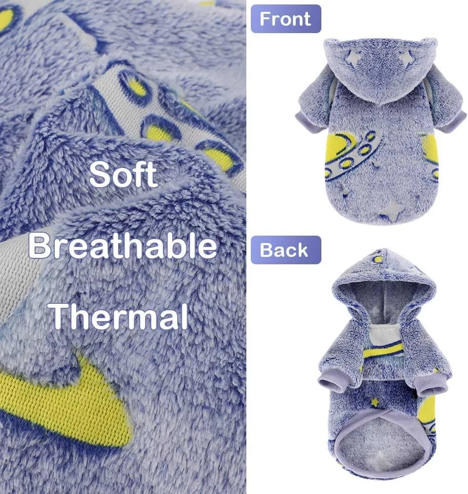 Dog Sweater, Glow in The Dark Dog Hoodie, Soft Flannel Pet Clothes for Boy Girl, Winter Warm Puppy Sweater for Chihuahua Yorkie Cat (Blue Universe,XXS)