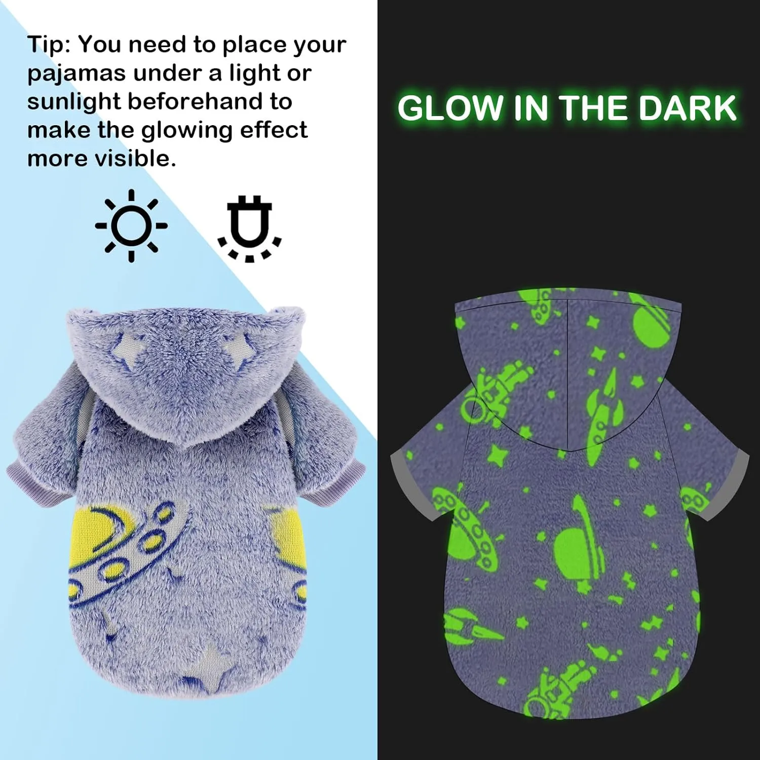 Dog Sweater, Glow in The Dark Dog Hoodie, Soft Flannel Pet Clothes for Boy Girl, Winter Warm Puppy Sweater for Chihuahua Yorkie Cat (Blue Universe,XXS)